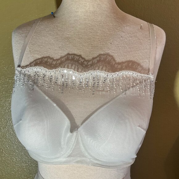 Soma Intimates Demi Bra 38D Underwire Light padded Mesh Overlay Sequins White - Picture 1 of 9